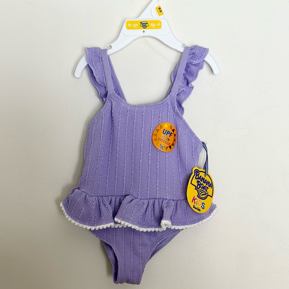 Banana Boat Ruffled One-Piece Swimsuit Toddler Girl 24 Mo Purple UPF 50+ NWT